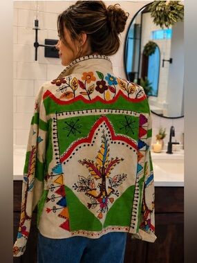 Rare Vintage Sandy Starkman Hand Painted Embroider Boho Art Jacket Statement XL